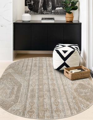 Ivory 5' 3 x 8' Portland Oval Area Rug 85% Polypropylene & 15% Polyester Vintage Distressed Traditional Carpet for Home Decor for Sale at Rug Engine