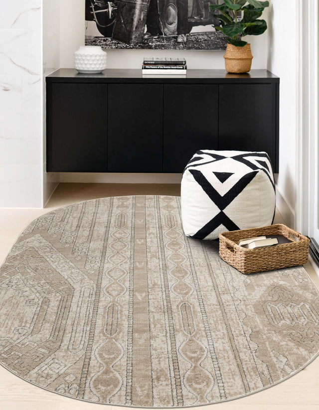 Ivory 5' 3 x 8' Portland Oval Area Rug 85% Polypropylene & 15% Polyester Vintage Distressed Traditional Carpet for Home Decor for Sale at Rug Engine
