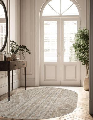 Ivory 5' 3 x 8' Portland Oval Area Rug 85% Polypropylene & 15% Polyester Vintage Distressed Traditional Carpet for Home Decor for Sale at Rug Engine