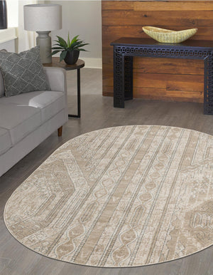 Ivory 5' 3 x 8' Portland Oval Area Rug 85% Polypropylene & 15% Polyester Vintage Distressed Traditional Carpet for Home Decor for Sale at Rug Engine