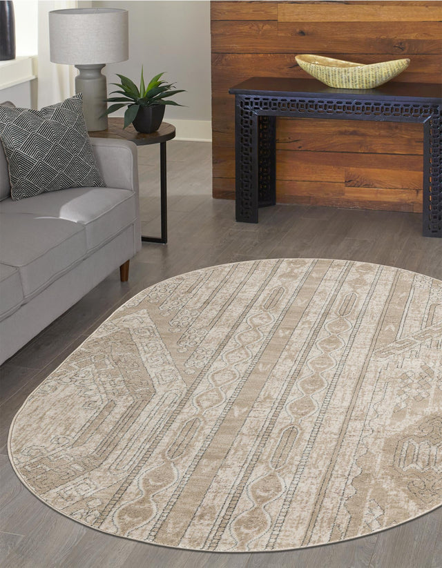Ivory 5' 3 x 8' Portland Oval Area Rug 85% Polypropylene & 15% Polyester Vintage Distressed Traditional Carpet for Home Decor for Sale at Rug Engine