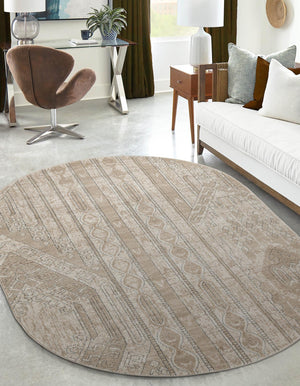 Ivory 5' 3 x 8' Portland Oval Area Rug 85% Polypropylene & 15% Polyester Vintage Distressed Traditional Carpet for Home Decor for Sale at Rug Engine