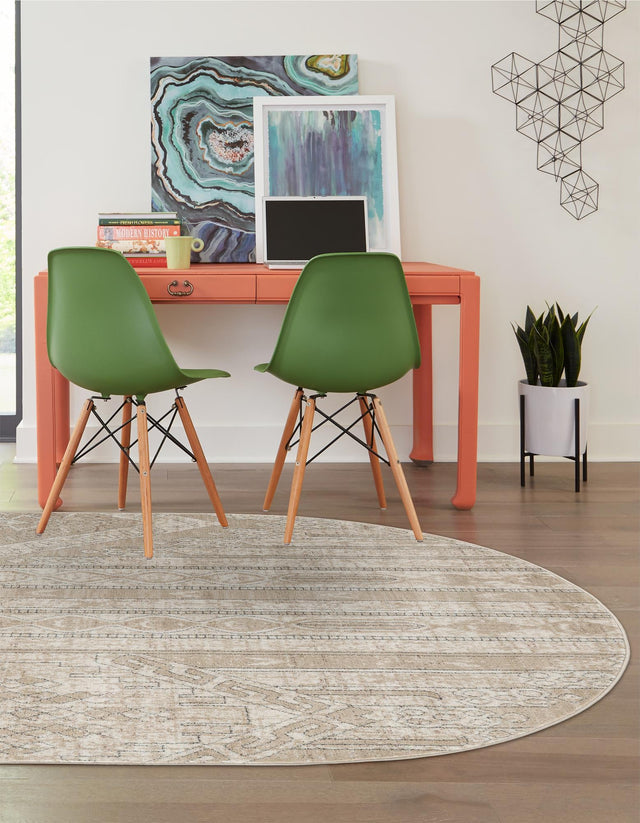 Ivory 5' 3 x 8' Portland Oval Area Rug 85% Polypropylene & 15% Polyester Vintage Distressed Traditional Carpet for Home Decor for Sale at Rug Engine