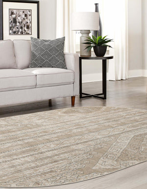 Ivory 5' 3 x 8' Portland Oval Area Rug 85% Polypropylene & 15% Polyester Vintage Distressed Traditional Carpet for Home Decor for Sale at Rug Engine
