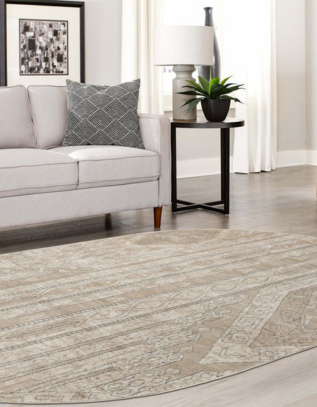 Ivory 5' 3 x 8' Portland Oval Area Rug 85% Polypropylene & 15% Polyester Vintage Distressed Traditional Carpet for Home Decor for Sale at Rug Engine