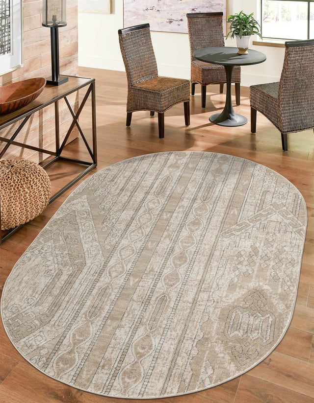 Ivory 5' 3 x 8' Portland Oval Area Rug 85% Polypropylene & 15% Polyester Vintage Distressed Traditional Carpet for Home Decor for Sale at Rug Engine