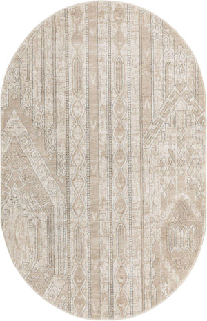 Ivory 5' 3 x 8' Portland Oval Area Rug 85% Polypropylene & 15% Polyester Vintage Distressed Traditional Carpet for Home Decor for Sale at Rug Engine