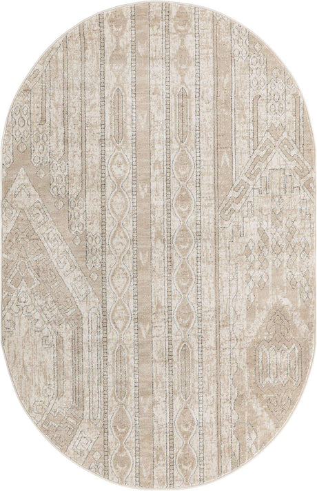 Ivory 5' 3 x 8' Portland Oval Area Rug 85% Polypropylene & 15% Polyester Vintage Distressed Traditional Carpet for Home Decor for Sale at Rug Engine