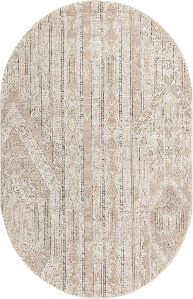 Ivory 5' 3 x 8' Portland Oval Area Rug 85% Polypropylene & 15% Polyester Vintage Distressed Traditional Carpet for Home Decor for Sale at Rug Engine
