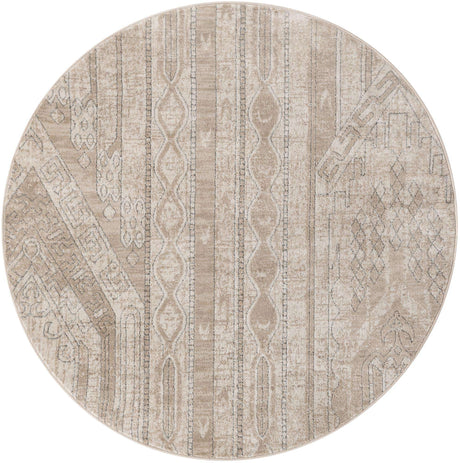 Ivory 6' 1 x 6' 1 Portland Round Area Rug 85% Polypropylene & 15% Polyester Vintage Distressed Traditional Carpet for Home Decor for Sale at Rug Engine