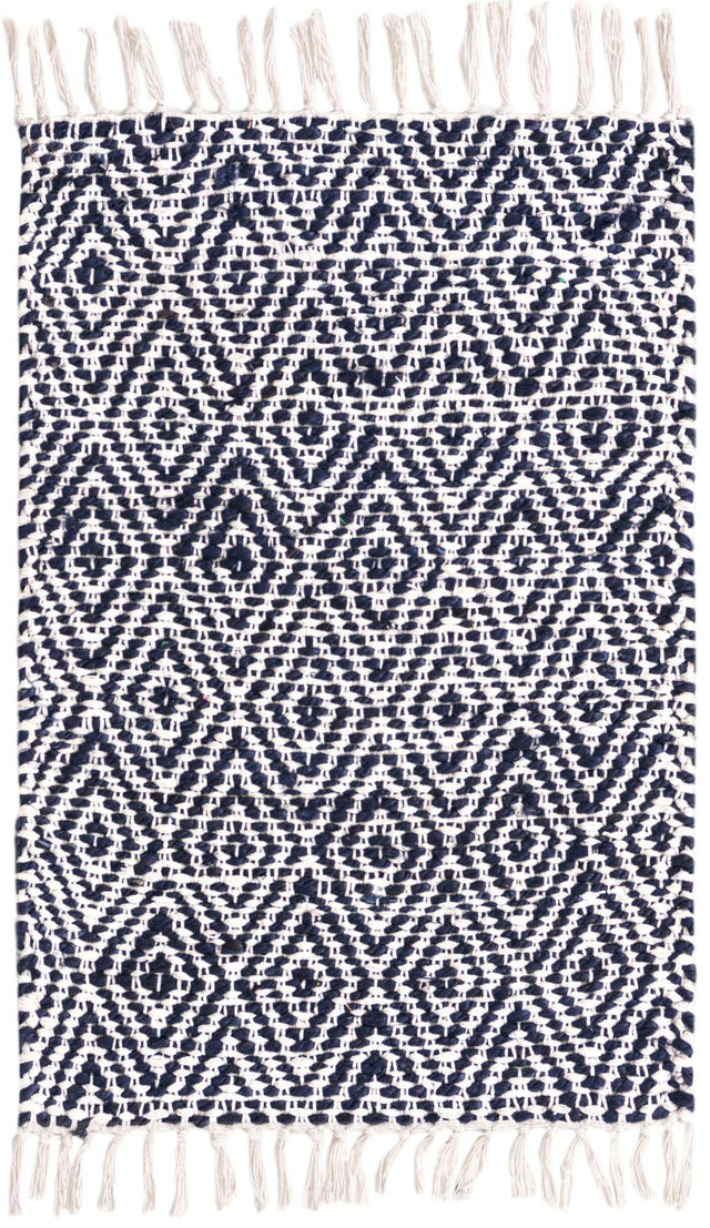 White Navy 2' x 3' 1 Braided Jute Rectangle Rug