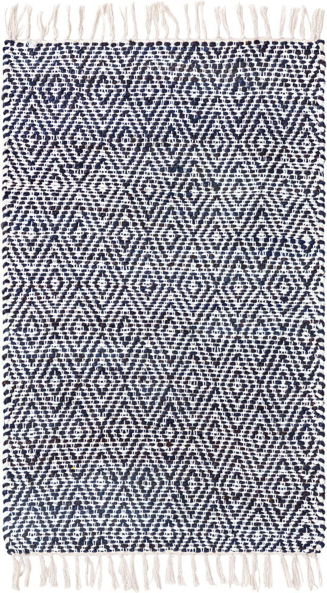 White Navy 3' 1 x 5' 1 Braided Jute Rectangle Rug