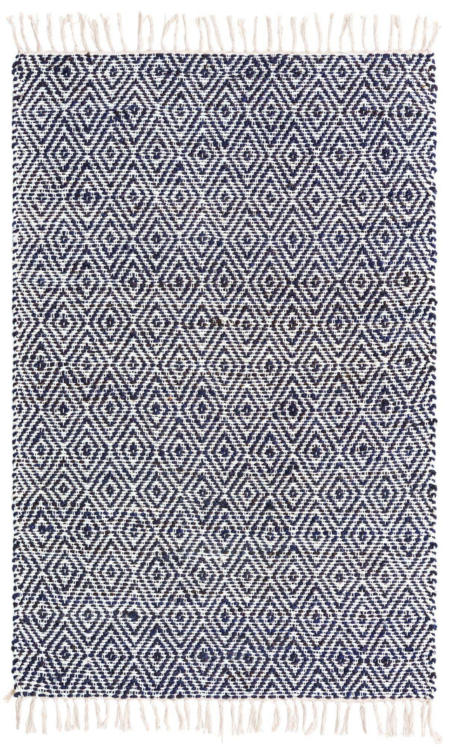White Navy 4' 1 x 6' 1 Braided Jute Rectangle Rug