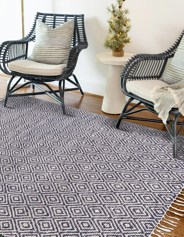 White Navy 6' 1 x 9' Braided Jute Rectangle Rug