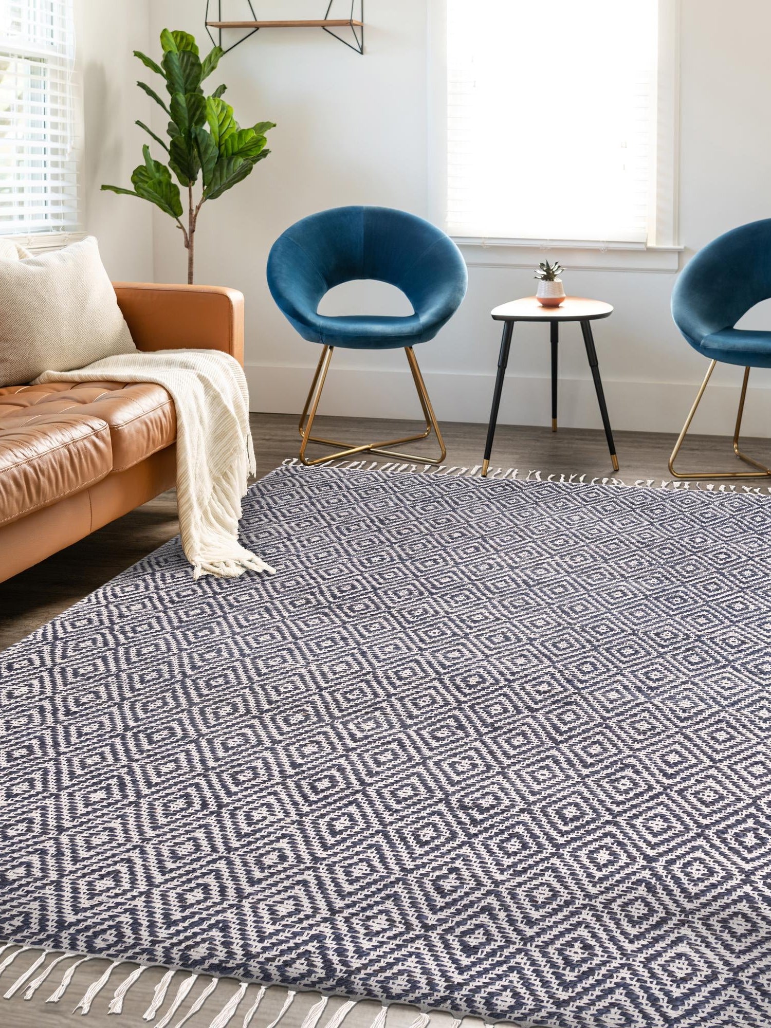 White Navy 4' 1 x 6' 1 Braided Jute Rectangle Area Rug 100% Jute Hand Braided Natural Eco-Friendly Boho Style Carpet for Living Rooms Dining Office Space Dorms for Sale at Rug Engine