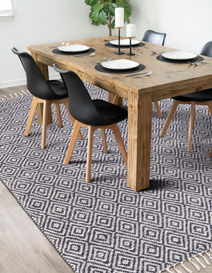 White Navy 6' 1 x 9' Braided Jute Rectangle Rug