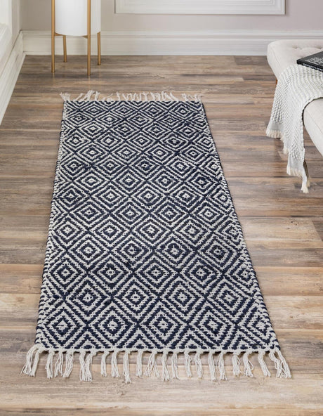 White Navy 2' 2 x 12' Braided Jute Runner Rug