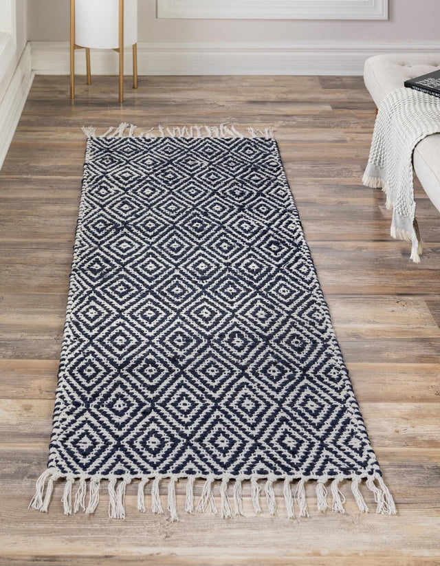 White Navy 2' 2 x 12' Braided Jute Runner Rug