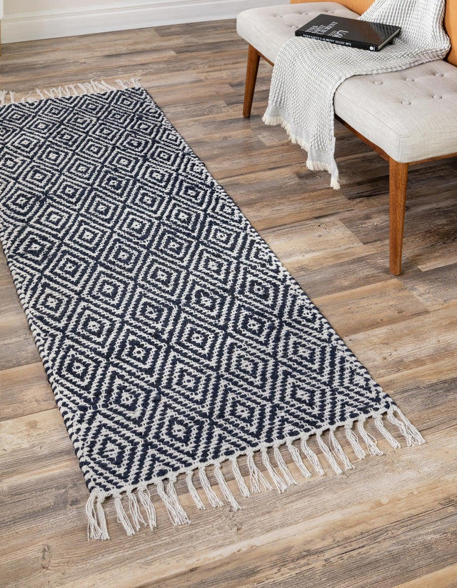 White Navy 2' 2 x 10' Braided Jute Runner Rug