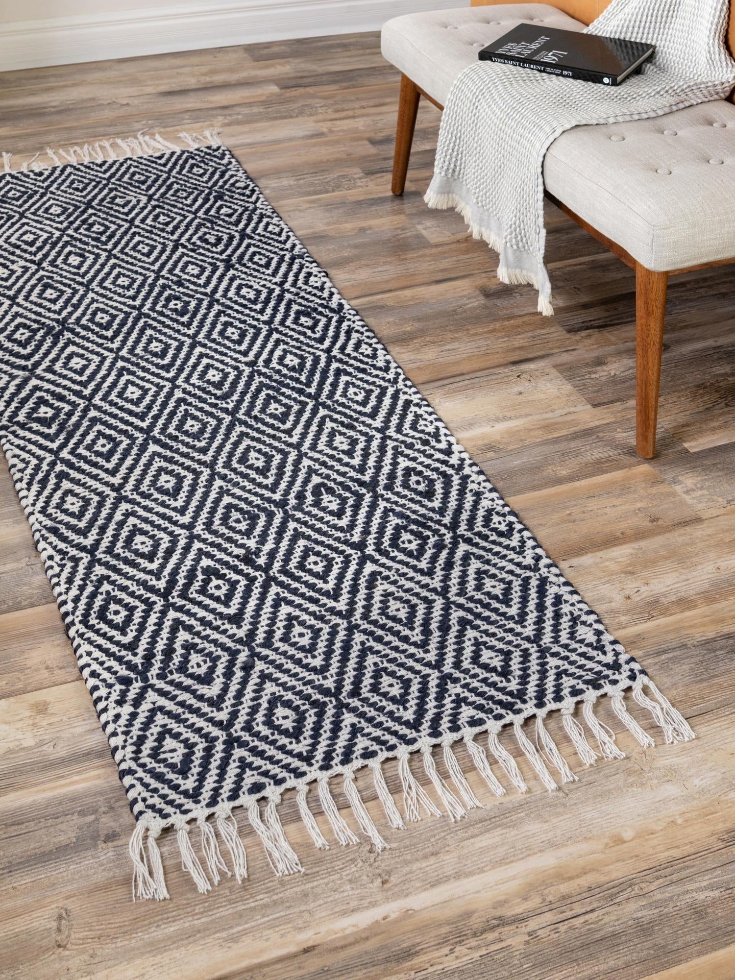 White Navy 2' 2 x 8' Braided Jute Runner Area Rug 100% Jute Hand Braided Natural Eco-Friendly Boho Style Carpet for Living Rooms Dining Office Space Dorms for Sale at Rug Engine