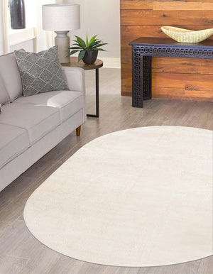 Ivory 5' 3 x 8' Finsbury Oval Area Rug 60% Polypropylene & 40% Polyester Contemporary Carpet for Living Rooms, Dining, Offices for Sale at Rug Engine