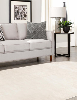 Ivory 5' 3 x 8' Finsbury Oval Area Rug 60% Polypropylene & 40% Polyester Contemporary Carpet for Living Rooms, Dining, Offices for Sale at Rug Engine