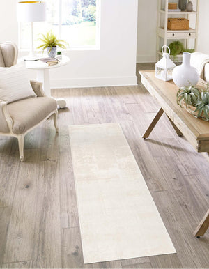 Ivory 2' 7 x 12' Finsbury Runner Area Rug 60% Polypropylene & 40% Polyester Contemporary Carpet for Living Rooms, Dining, Offices for Sale at Rug Engine