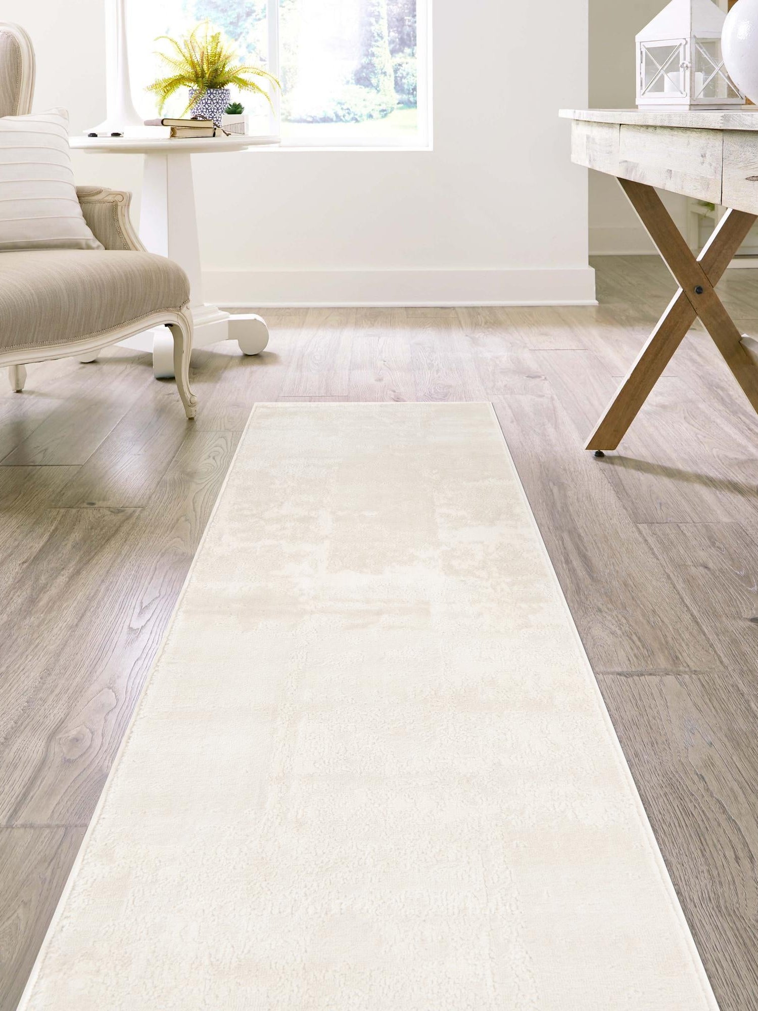 Ivory 2' x 8' Finsbury Runner Area Rug 60% Polypropylene & 40% Polyester Contemporary Carpet for Living Rooms, Dining, Offices for Sale at Rug Engine