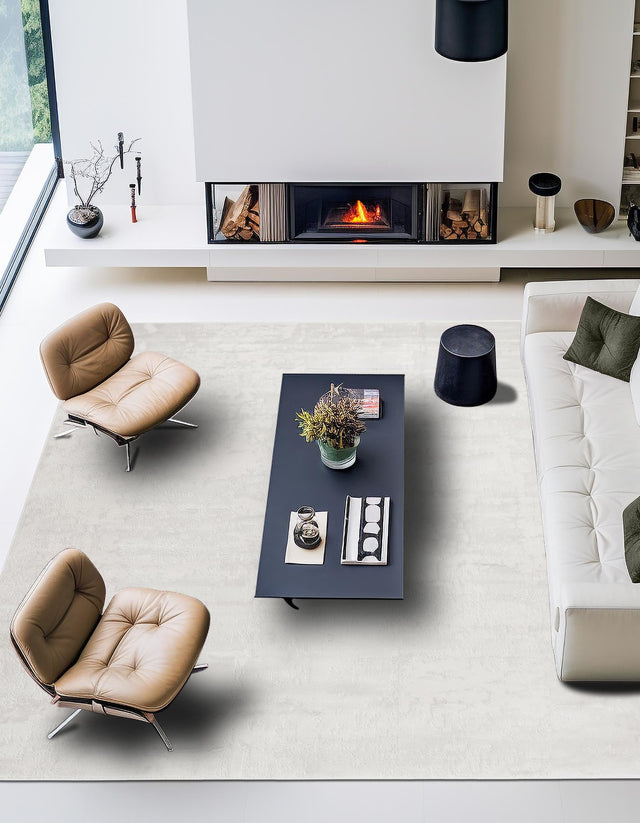 Ivory 7' 10 x 7' 10 Finsbury Square Area Rug 60% Polypropylene & 40% Polyester Contemporary Carpet for Living Rooms, Dining, Offices for Sale at Rug Engine