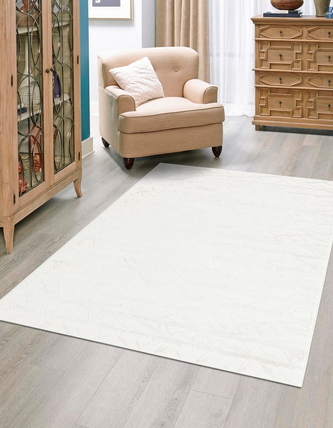 Ivory 9' x 12' Finsbury Rectangle Area Rug 60% Polypropylene & 40% Polyester Contemporary Carpet for Living Rooms, Dining, Offices for Sale at Rug Engine