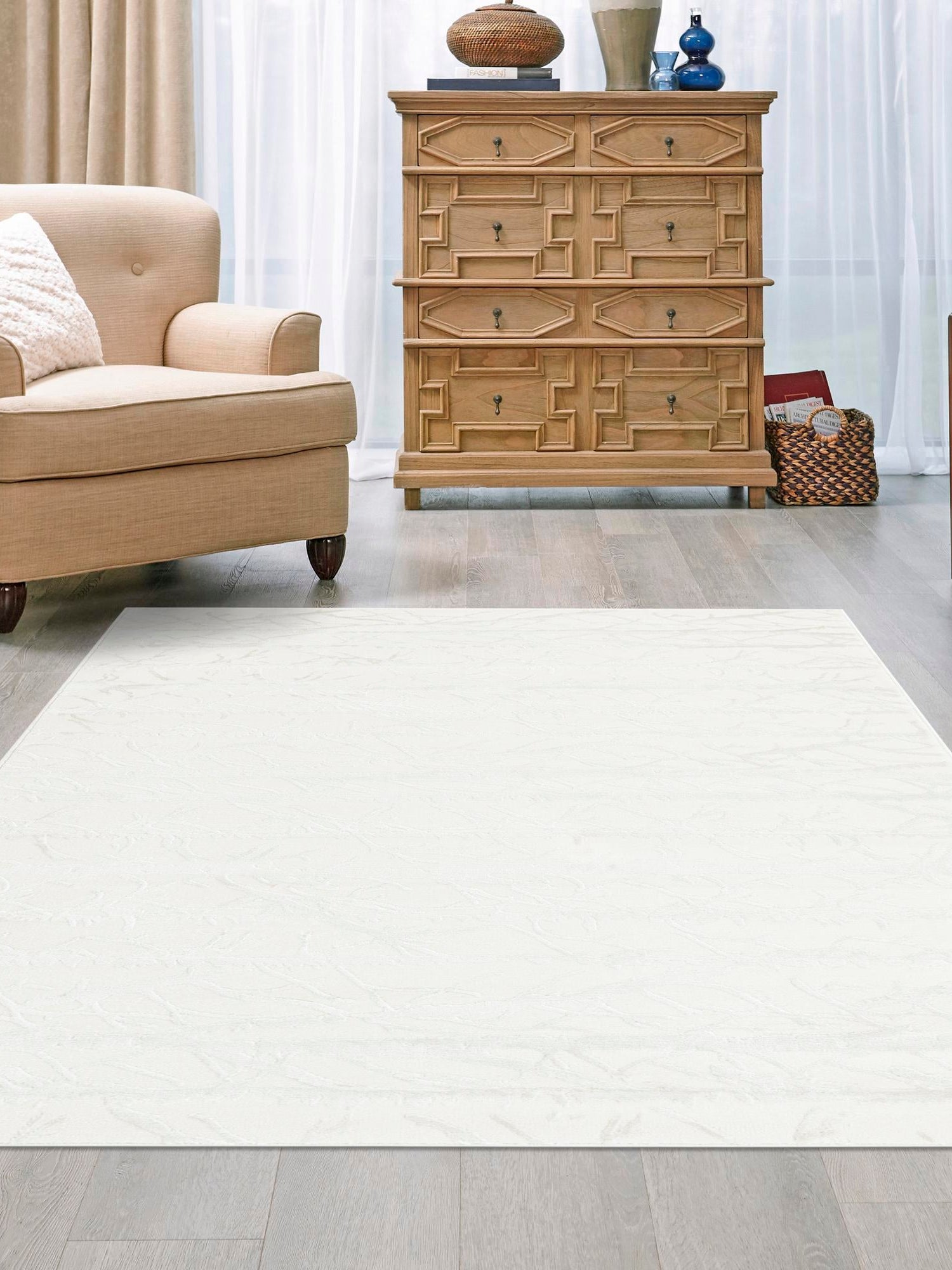 Ivory 7' 10 x 10' Finsbury Rectangle Area Rug 60% Polypropylene & 40% Polyester Contemporary Carpet for Living Rooms, Dining, Offices for Sale at Rug Engine