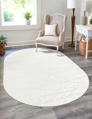 Ivory 7' 10 x 10' Finsbury Oval Area Rug 60% Polypropylene & 40% Polyester Contemporary Carpet for Living Rooms, Dining, Offices for Sale at Rug Engine