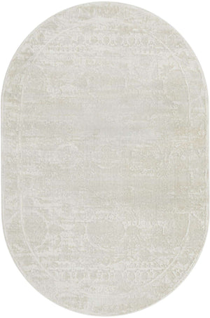 Ivory 5' 3 x 8' Finsbury Oval Area Rug 60% Polypropylene & 40% Polyester Contemporary Carpet for Living Rooms, Dining, Offices for Sale at Rug Engine