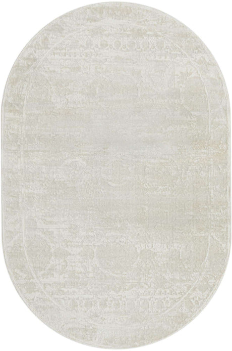 Ivory 5' 3 x 8' Finsbury Oval Area Rug 60% Polypropylene & 40% Polyester Contemporary Carpet for Living Rooms, Dining, Offices for Sale at Rug Engine