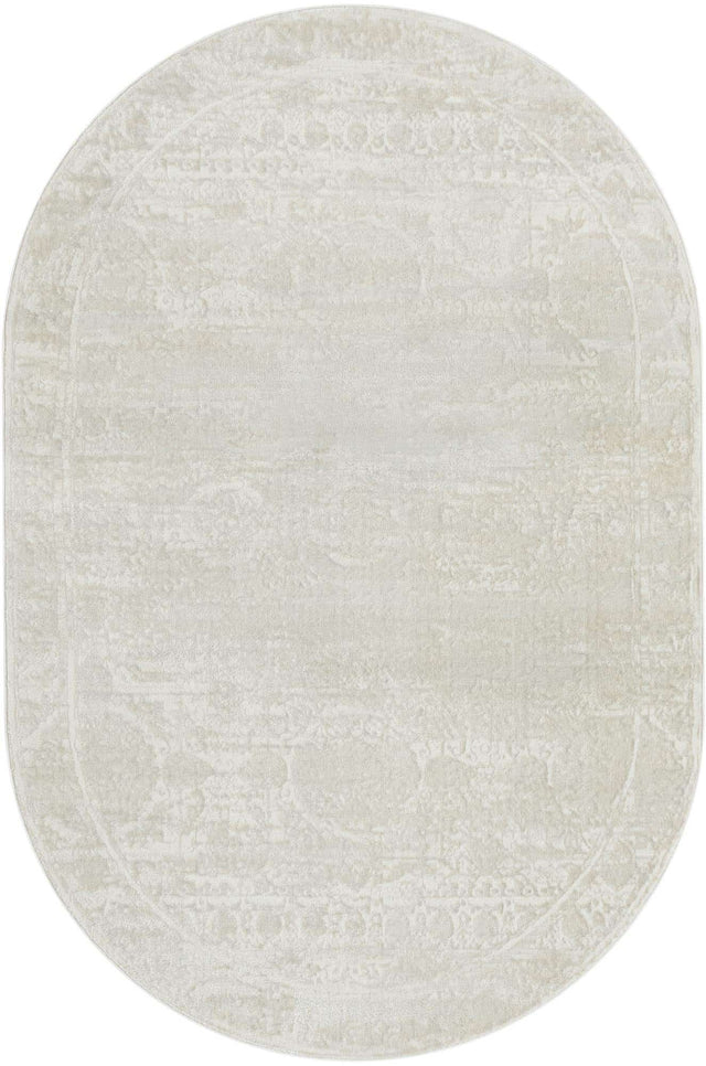 Ivory 5' 3 x 8' Finsbury Oval Area Rug 60% Polypropylene & 40% Polyester Contemporary Carpet for Living Rooms, Dining, Offices for Sale at Rug Engine