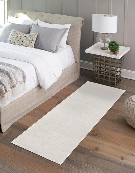 Ivory 2' 7 x 12' Finsbury Runner Area Rug 60% Polypropylene & 40% Polyester Contemporary Carpet for Living Rooms, Dining, Offices for Sale at Rug Engine