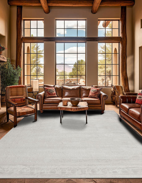 Ivory 7' 10 x 7' 10 Finsbury Square Area Rug 60% Polypropylene & 40% Polyester Contemporary Carpet for Living Rooms, Dining, Offices for Sale at Rug Engine