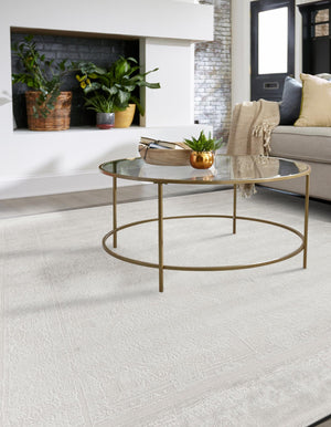Ivory 7' 10 x 7' 10 Finsbury Square Area Rug 60% Polypropylene & 40% Polyester Contemporary Carpet for Living Rooms, Dining, Offices for Sale at Rug Engine