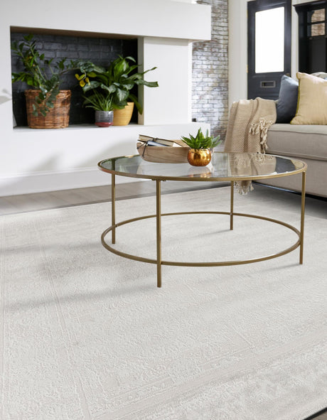 Ivory 7' 10 x 7' 10 Finsbury Square Area Rug 60% Polypropylene & 40% Polyester Contemporary Carpet for Living Rooms, Dining, Offices for Sale at Rug Engine