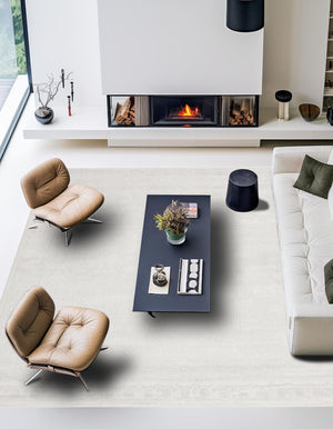 Ivory 7' 10 x 7' 10 Finsbury Square Area Rug 60% Polypropylene & 40% Polyester Contemporary Carpet for Living Rooms, Dining, Offices for Sale at Rug Engine
