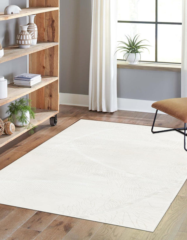 Ivory 5' 3 x 8' Finsbury Rectangle Area Rug 60% Polypropylene & 40% Polyester Contemporary Carpet for Living Rooms, Dining, Offices for Sale at Rug Engine