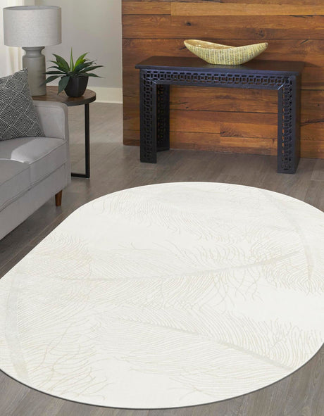 Ivory 5' 3 x 8' Finsbury Oval Area Rug 60% Polypropylene & 40% Polyester Contemporary Carpet for Living Rooms, Dining, Offices for Sale at Rug Engine