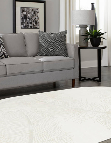 Ivory 5' 3 x 8' Finsbury Oval Area Rug 60% Polypropylene & 40% Polyester Contemporary Carpet for Living Rooms, Dining, Offices for Sale at Rug Engine