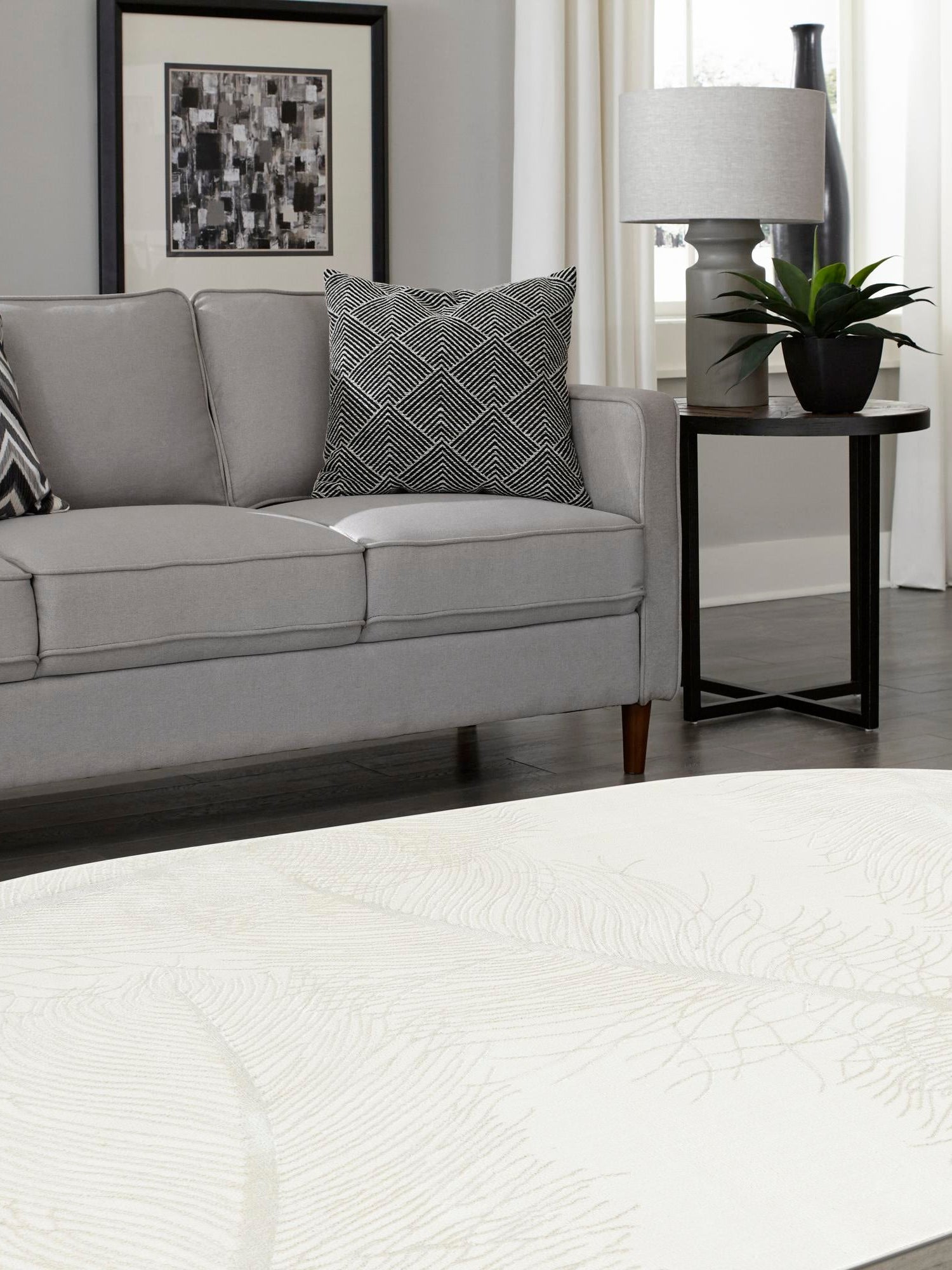 Ivory 7' 10 x 10' Finsbury Oval Area Rug 60% Polypropylene & 40% Polyester Contemporary Carpet for Living Rooms, Dining, Offices for Sale at Rug Engine