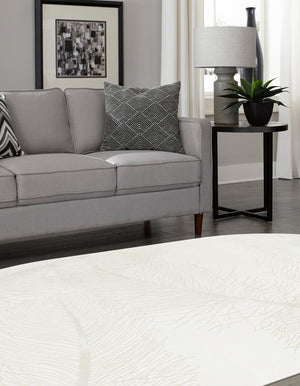 Ivory 7' 10 x 10' Finsbury Oval Area Rug 60% Polypropylene & 40% Polyester Contemporary Carpet for Living Rooms, Dining, Offices for Sale at Rug Engine