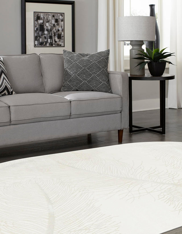 Ivory 7' 10 x 10' Finsbury Oval Area Rug 60% Polypropylene & 40% Polyester Contemporary Carpet for Living Rooms, Dining, Offices for Sale at Rug Engine