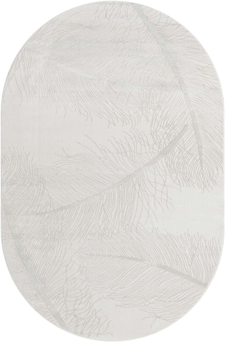 Ivory 5' 3 x 8' Finsbury Oval Area Rug 60% Polypropylene & 40% Polyester Contemporary Carpet for Living Rooms, Dining, Offices for Sale at Rug Engine