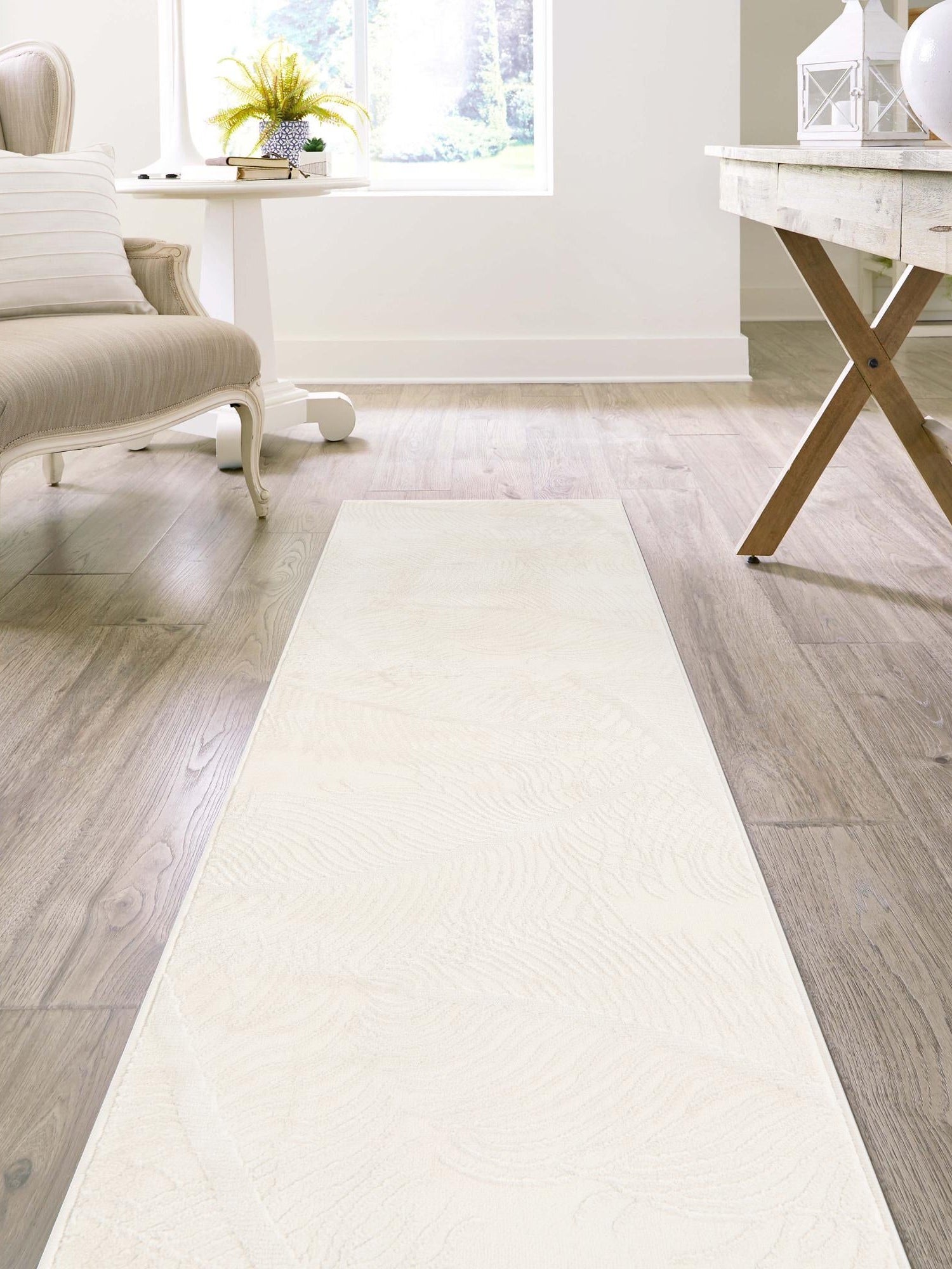 Ivory 2' x 6' 1 Finsbury Runner Area Rug 60% Polypropylene & 40% Polyester Contemporary Carpet for Living Rooms, Dining, Offices for Sale at Rug Engine