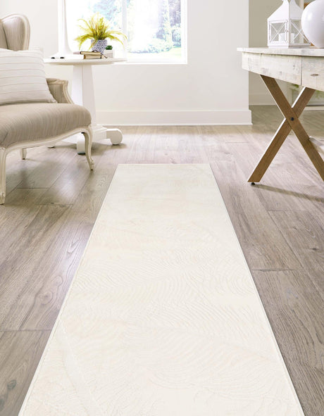 Ivory 2' x 6' 1 Finsbury Runner Area Rug 60% Polypropylene & 40% Polyester Contemporary Carpet for Living Rooms, Dining, Offices for Sale at Rug Engine