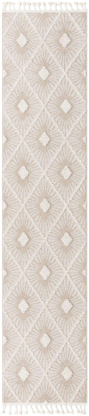Ivory 2' 7 x 12' Boho Runner Area Rug 100% Polyester With Cotton Backing Geometric Modern Boho Bohemian Decor Carpet for Living Rooms Office Dining Kitchen Unique Interior Design for Sale at Rug Engine